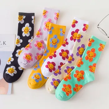 Женские носки с мультяшным цветком в японском корейском стиле, модные универсальные носки Kawaii в стиле харадзюку, Дышащие весенне-осенние повседневные носки