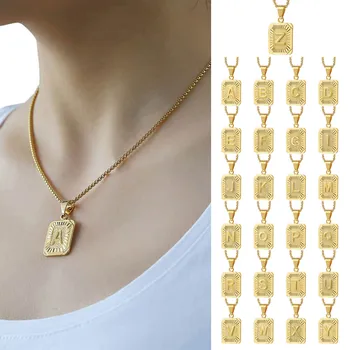 Женское Мужское ожерелье с золотыми инициалами, Подвеска в виде буквы, Цепочка-коробка 22 дюйма, ожерелье золотого цвета, Аксессуары для вечеринок, ошейники