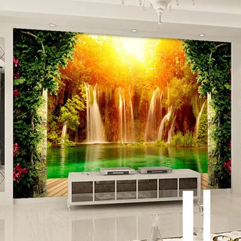 Изготовленные на заказ крупногабаритные 3D-флизелиновые фотообои, Водопад, Фон природного пейзажа, Настенная роспись, обои для гостиной, спальни