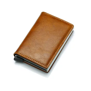 Кожаный бумажник для мужчин | Минималистичные кошельки со слоем RFID-блокировки | Тонкий и современный алюминиевый кошелек с кнопкой для быстрого