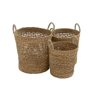 Корзина для хранения, плетеная из коричневой морской травы, набор из 3 предметов 21 