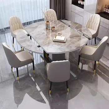 Круглый обеденный стол в гостиной, выдвижной, Роскошный Обеденный стол расслабляющего дизайна, Складной, Водонепроницаемый, мебель для кухни Mesa Comedor