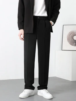 Летние Мужские Прямые повседневные брюки 2023, Новый Корейский модный костюм, брюки с Полуширокими полосами на талии, Мужские Мешковатые Длинные брюки