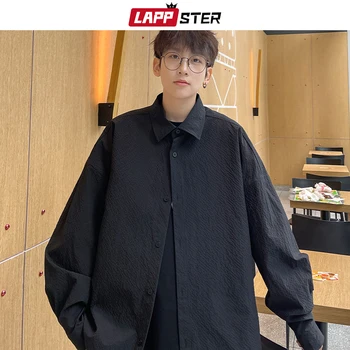 Модные Корейские рубашки с длинным рукавом LAPPSTER 2023, Черные блузки Harajuku, Японская Высококачественная Дизайнерская рубашка на пуговицах большого размера