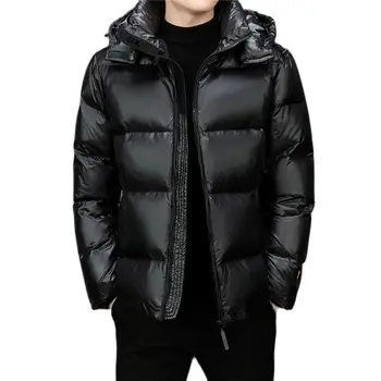 Мужская куртка на утином пуху черного и золотого цвета, теплое пальто средней и длинной длины, модное с капюшоном, осень и зима, Новинка 2023 года