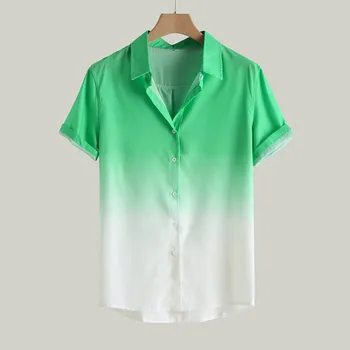 Мужская свободная блузка, дышащая футболка с коротким рукавом, рубашка с отложным воротником и градиентом, весенне-летние уличные повседневные мужские рубашки
