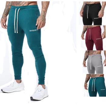 Мужские хлопчатобумажные брюки Бирюзового цвета, Тонкие леггинсы, Джоггеры, Обтягивающие уличные повседневные брюки для бега, Мужские тренировочные спортивные штаны для фитнеса