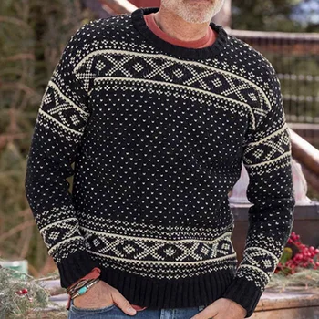 Мужской свитер 2023, Осенне-зимний Новый пуловер с круглым вырезом, Модный повседневный свитер большого размера