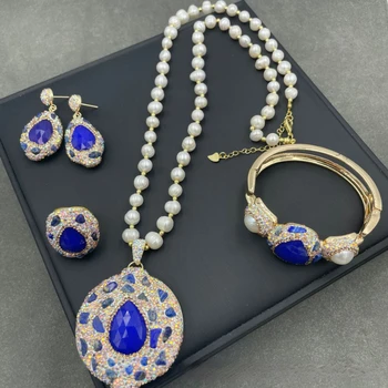 Набор украшений из натурального пресноводного жемчуга, роскошное ожерелье из малайского нефрита со стразами, женские свадебные украшения