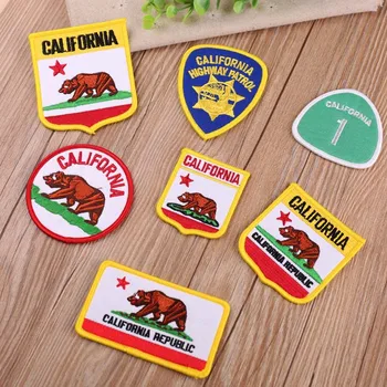 Нашивки с гербом штата Калифорния, нагрудные значки Республики КАЛИФОРНИЯ, флаг с бурым медведем, Эмблема дорожного патруля, Униформа, аппликации на одежде.
