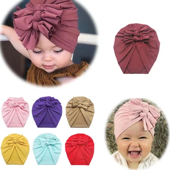 Однотонные детские повязки на голову, хлопковые тюрбаны для младенцев, повязка на голову для малышей, Шапочка-бини для новорожденных девочек, аксессуары для детских волос