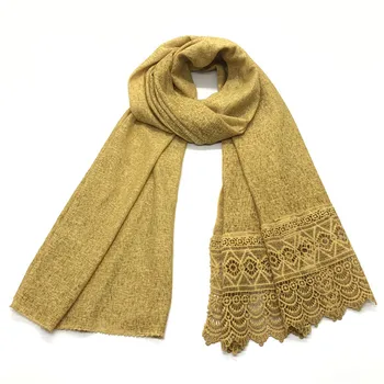 Однотонный шарф из трансграничного хлопка и волокон Amazon, шарф с кружевным носком, шелковый шарф, шаль для женщин