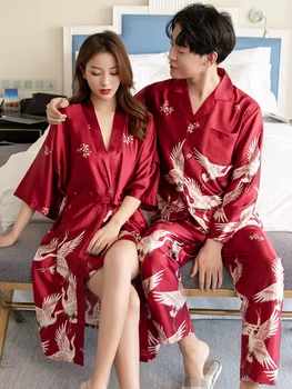 Пижама для пары, роскошная пижама, Свадебная пижама с красным цветком, Азиатская Китайская яркая модная пижама с длинным рукавом, комплект