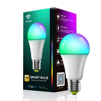 Поддержка Alexa Google Home Dimmable Smart Dimmable Лампа Diy E27 10w Rgbcw Лампа Wifi Smart Led Лампа 2700k-6500k Таймер Corlorful
