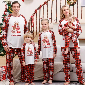 Семейный Рождественский пижамный комплект для родителей и детей, Повседневная Свободная пижама, детский комбинезон с принтом лося, Милая мягкая одежда для отдыха в семейном стиле