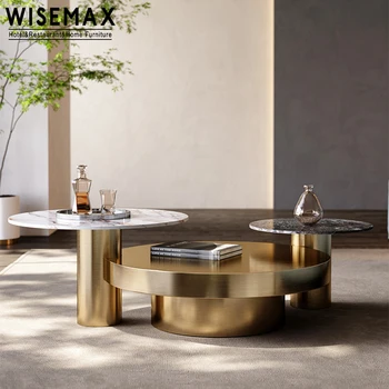 Современная мебель для гостиной, мраморный журнальный столик, Золотые круглые диваны из нержавеющей стали, центральный столик, чайный столик