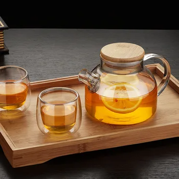 Термостойкий Стеклянный чайник для заварки чая с деревянной крышкой, цветочный чайник для чая Пуэр, Кофейная чашка, Набор чайных горшков wzpi