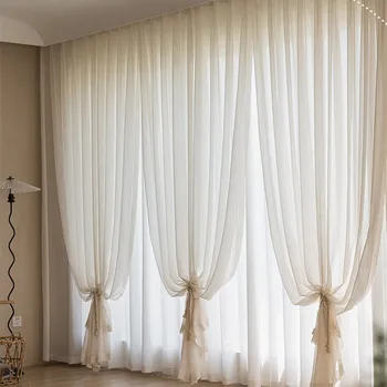 Тюлевые шторы в японском стиле, окно для гостиной, коричневые хлопчатобумажные льняные вуалевые шторы для спальни, прозрачные шторы