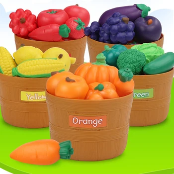 Фрукты Овощи с ведром для хранения Набор для притворных игр Игрушки Монтессори Цветная Имитация фруктов овощей Игрушки для еды Подарки для детей
